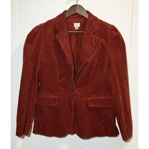 A New Day Women's 10 Burnt Orange Corduroy Button Blazer Warm Work‎ Academic